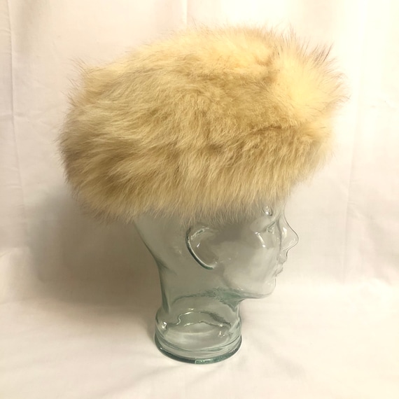 Vintage 1950s Beige Fur Hat, Cream Fox Fur Hat, Mi