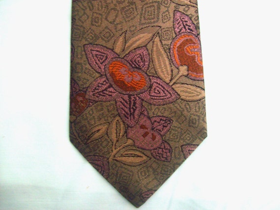 Vintage Ted Lapidus Paris Brown Geometric Floral … - image 1