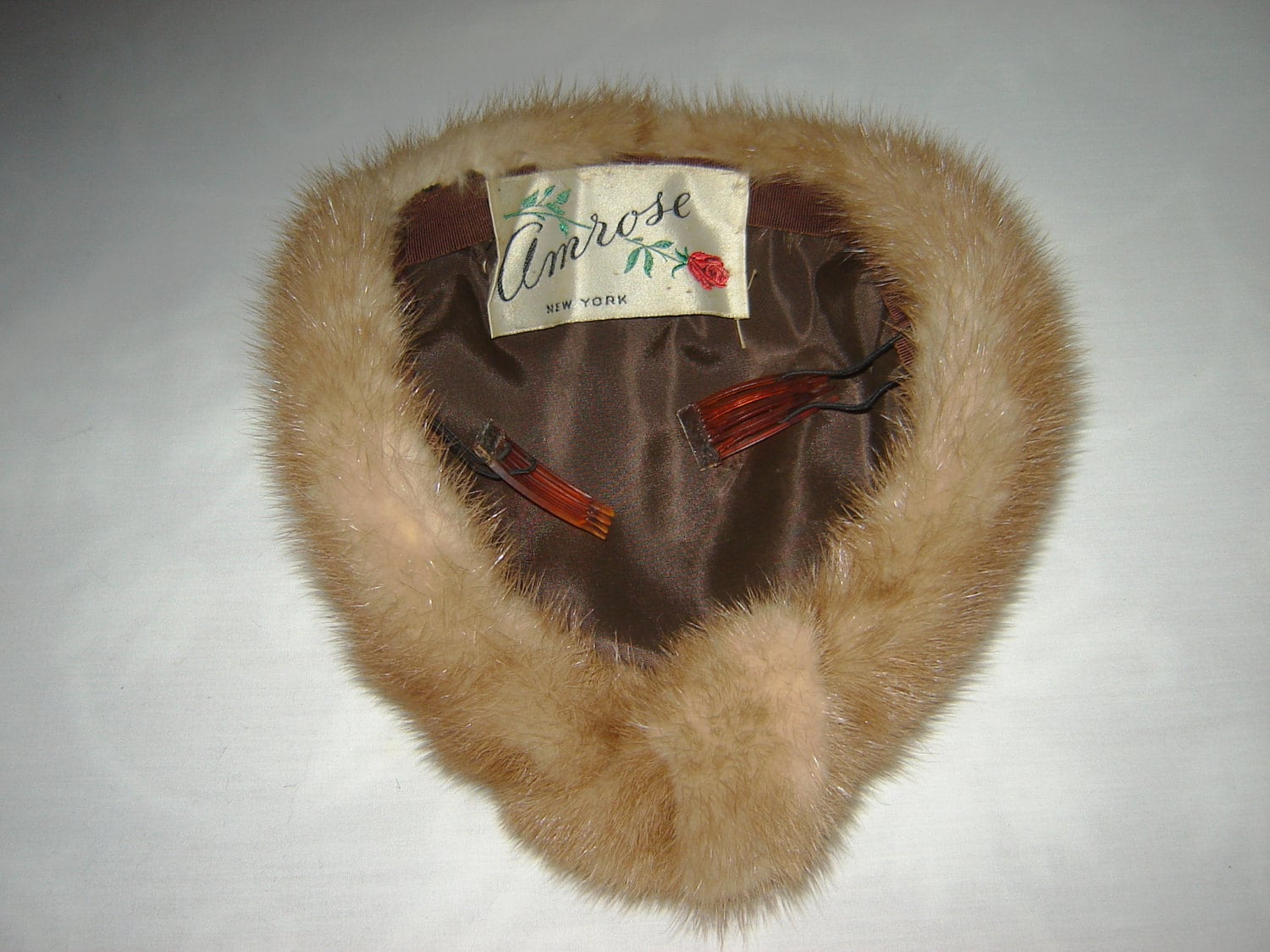 Vintage Amrose New York Dark Brown Fur Mink? Beret Hat with Pom Accent Kate Mahogany Ladies Mink Beret Hat: FurHatWorld.com main image 4