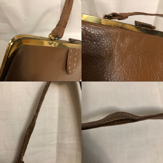 Vintage Brown Leather Top Handle Bag with Gold Fr… - image 7