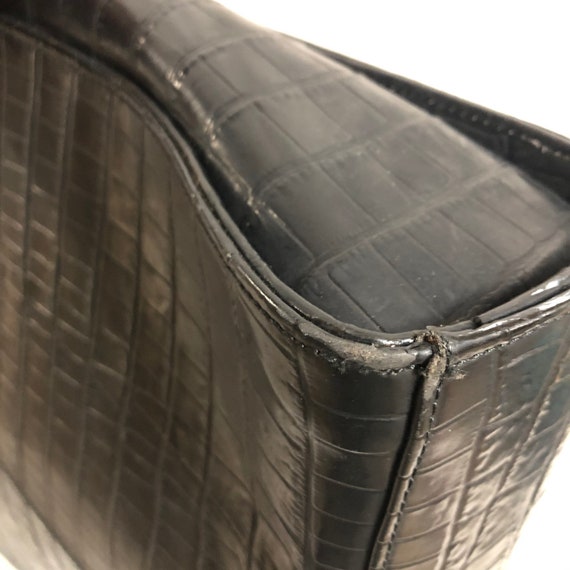 Black Embossed Crocodile Leather Shoulder Bag, XL… - image 8