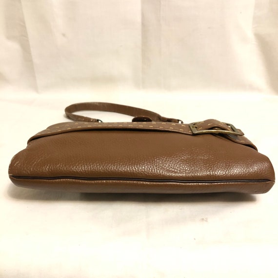Vintage Brown Leather Top Handle Bag with Gold Fr… - image 5