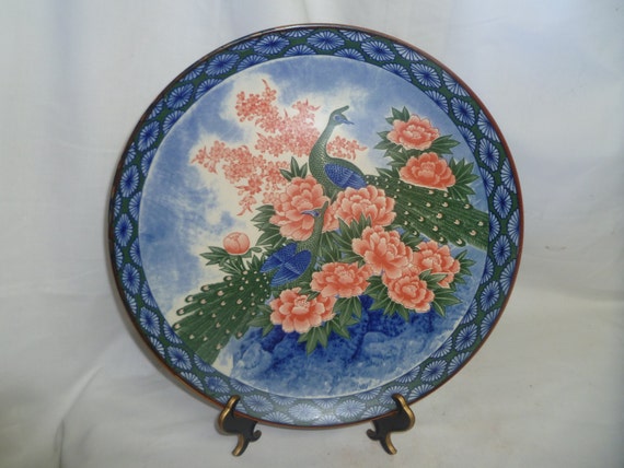 Asahi Japan Large Collectible Porcelain Plate Peacock Pink Floral