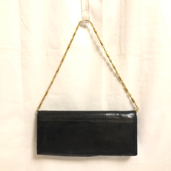Vintage Black Snakeskin Baguette Bag | Black Pyth… - image 3