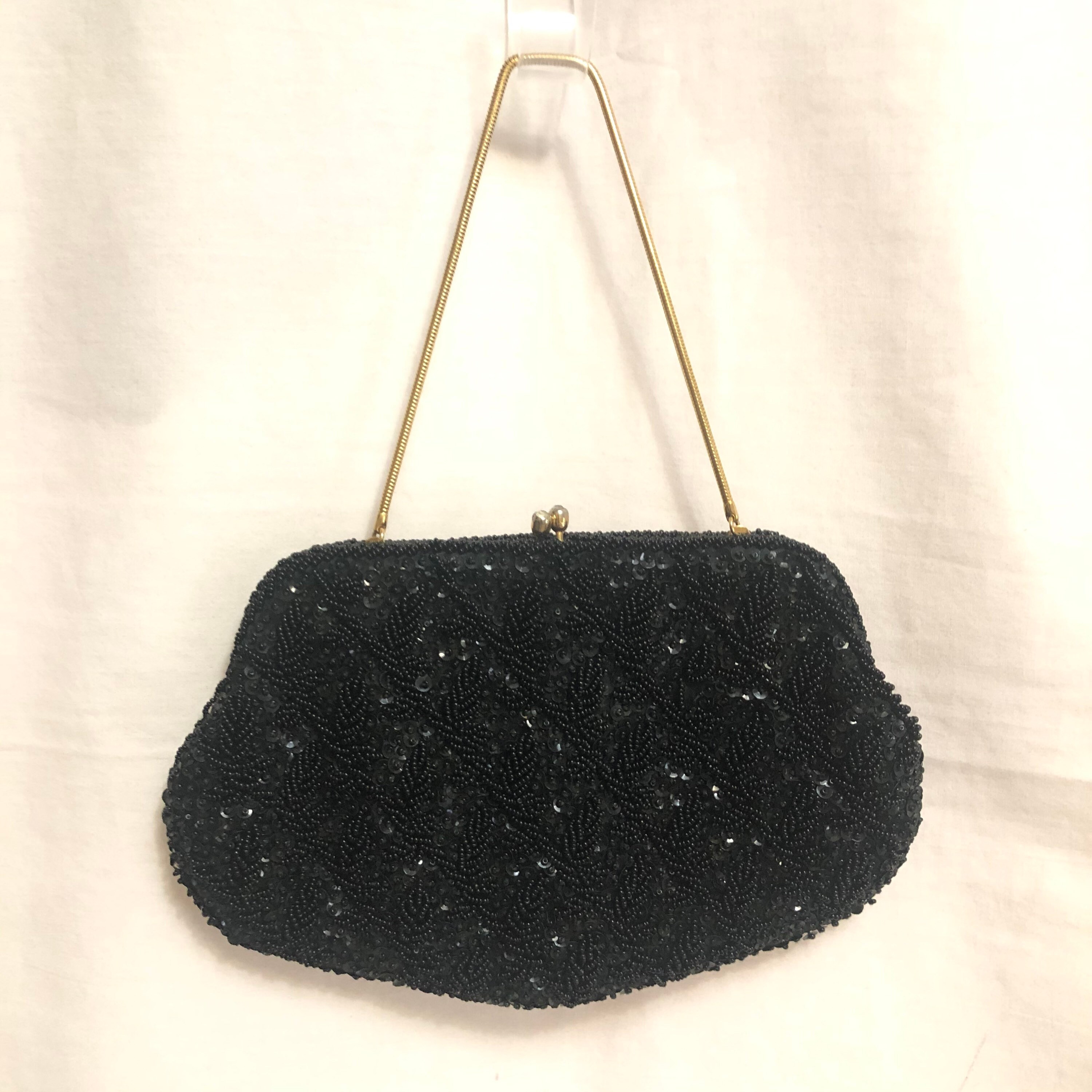 Vintage All Black Beaded & Sequin Kiss Lock Evening Bag  display picture 1