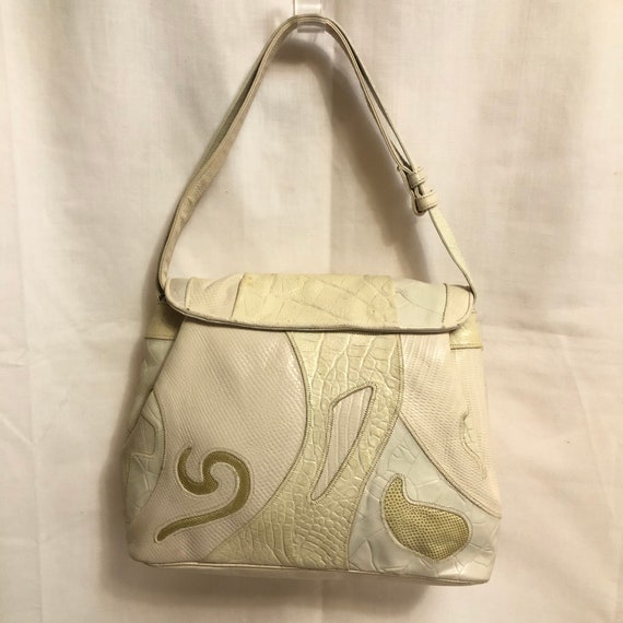 Vintage Sharif Beige Leather Patchwork Shoulder Bag Retro Abstract Handbag Faux Crocodile Purse off White Snakeskin Bag Lizard Skin Bag Etsy