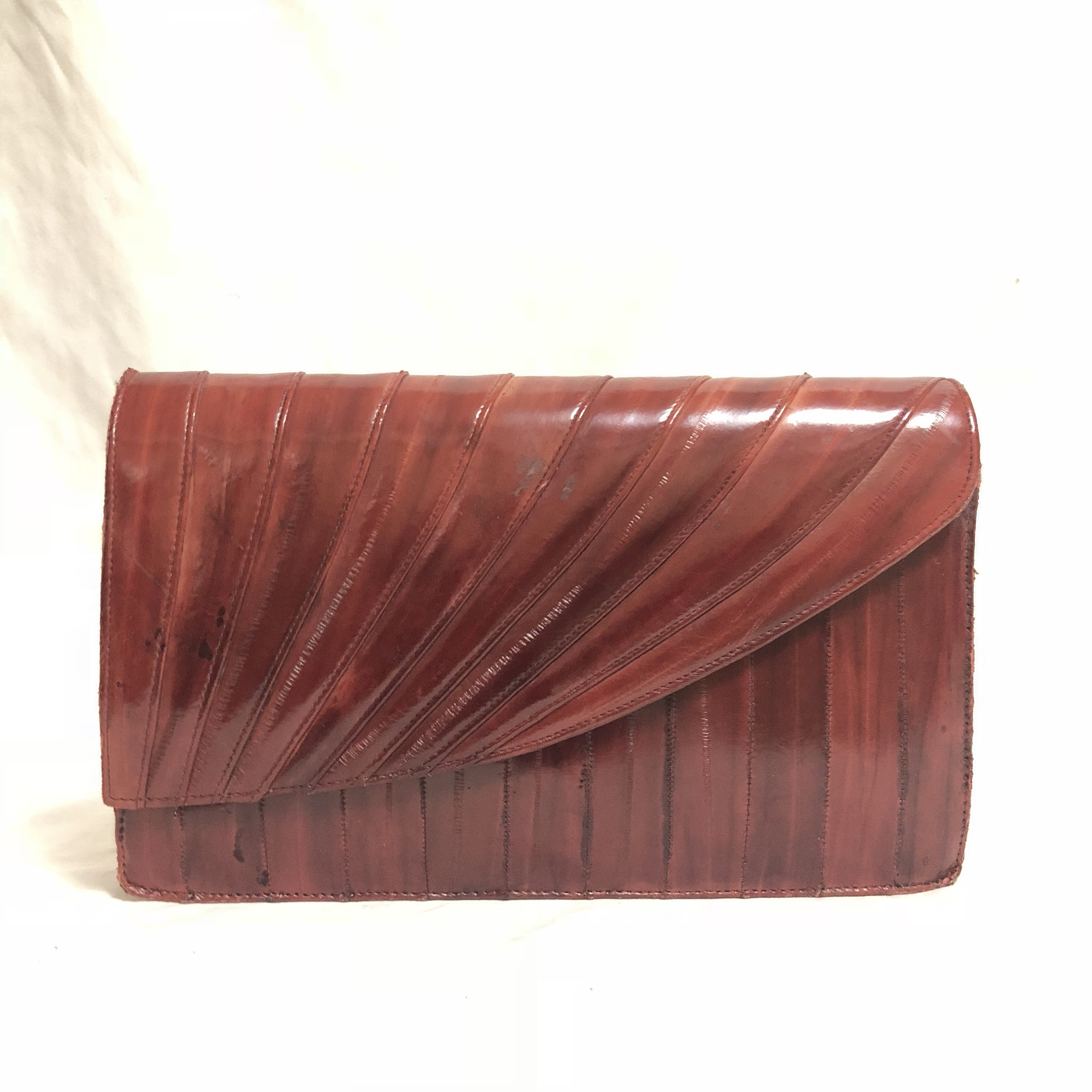 Vintage Deep Red Eel Skin Purse | Burgundy Eelskin Clutch  VTG Eel Skin Clutch Bag Handbag Burgundy Red Brown main image 0