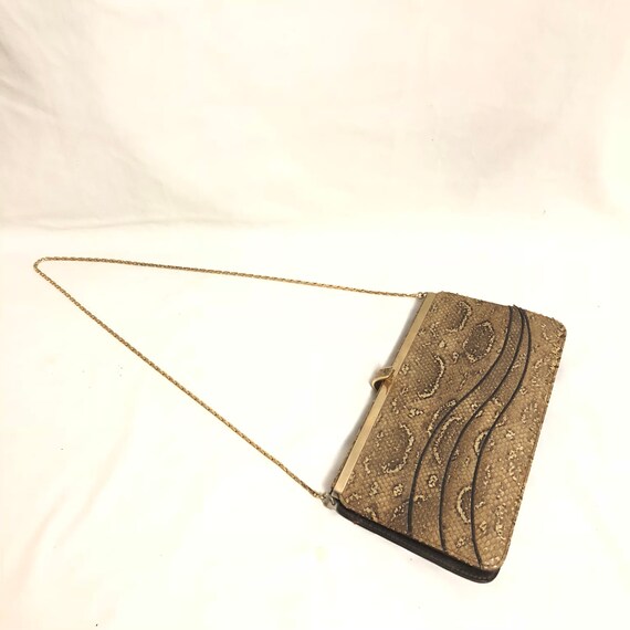 Natural Python Clutch with Gold Chain, Beige Snak… - image 8
