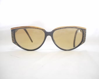 Vintage Laura Biagiotti Black and Gold Cat Eye Designer Sunglasses | Designer Sunglasses | Abstract Eyeglasses | Black Cat Eye Sunglasses