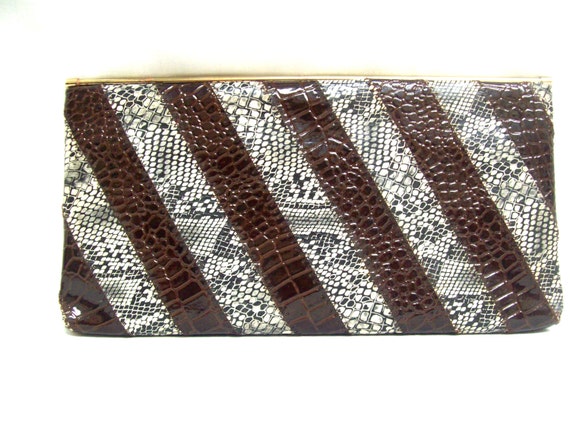 Vintage Patchwork Embossed Patent Crocodile Leath… - image 1