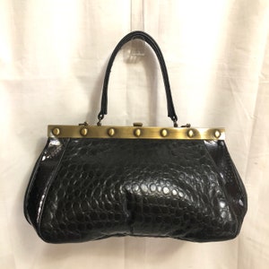 Black Embossed Crocodile Leather Doctor Bag With Snakeskin Details ...