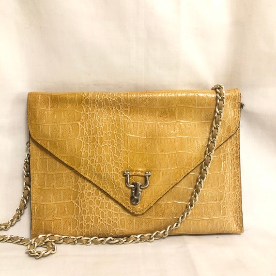 Vintage Yellow Beige Embossed Crocodile Leather E… - image 1