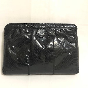 Cartera de piel de serpiente negra, minibolso negro, monedero exótico, bolso de piel de serpiente sintética, cartera de piel de pitón, monedero de piel de cocodrilo negra, bolso minimalista negro