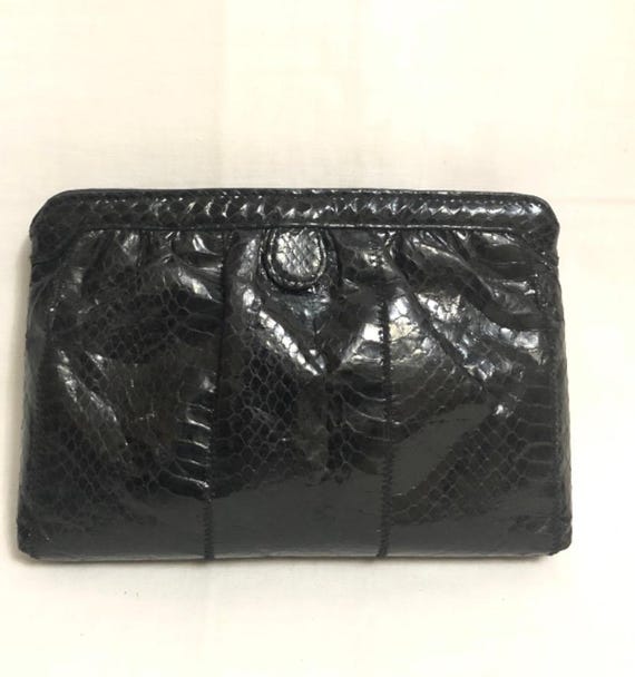 Black Snakeskin Clutch, Mini Black Bag, Exotic Purse, Faux 