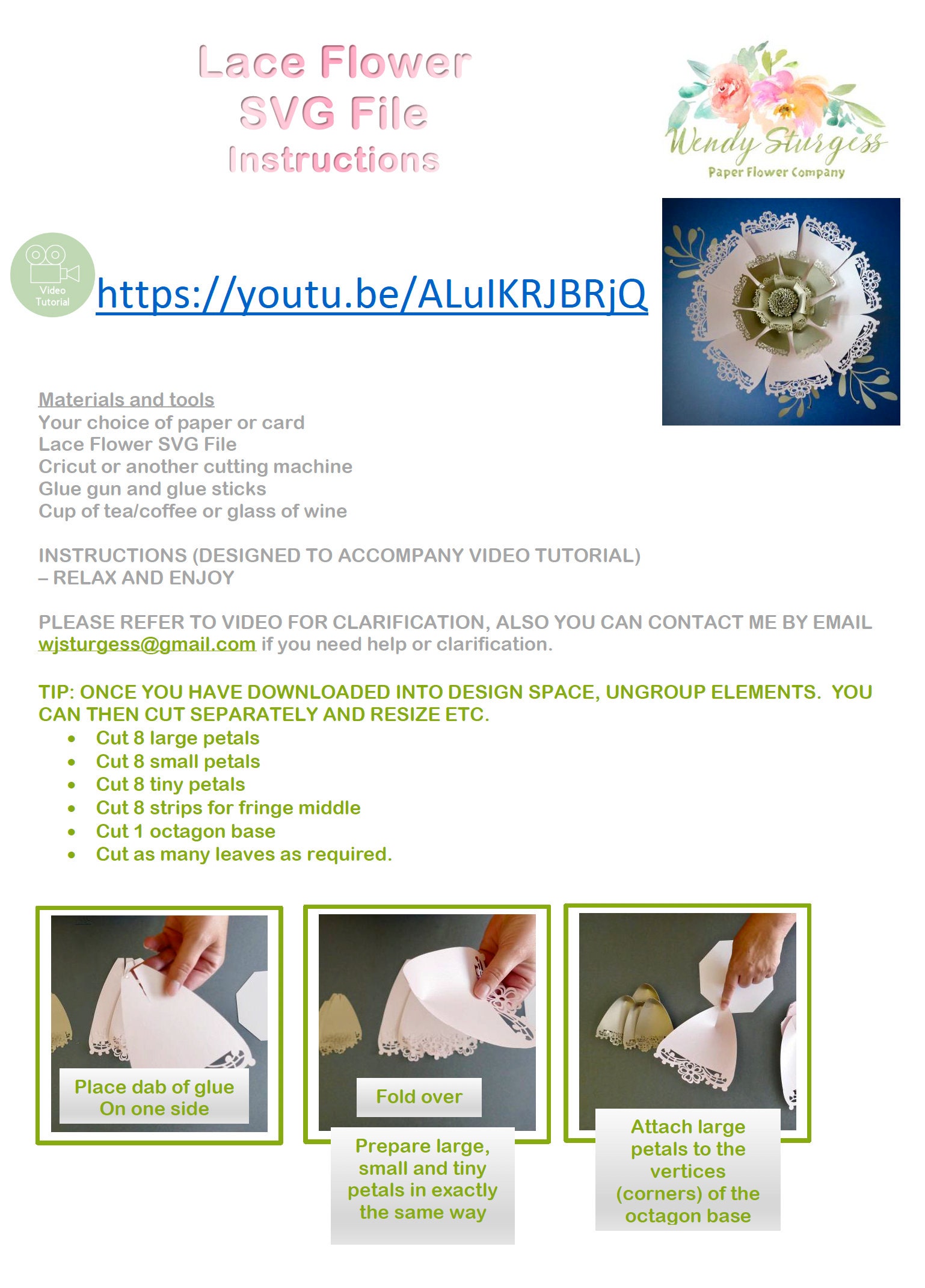 Download 3d Svg Template Lace Flower Digital Svg Template For Cutting Machines With Video And Photo Instructions