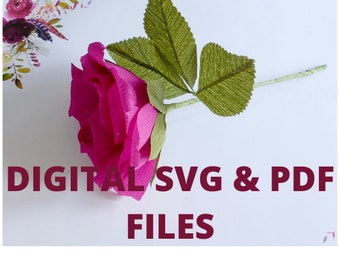 Digital File SVG & PDF Crepe Paper Rose with video tutorial