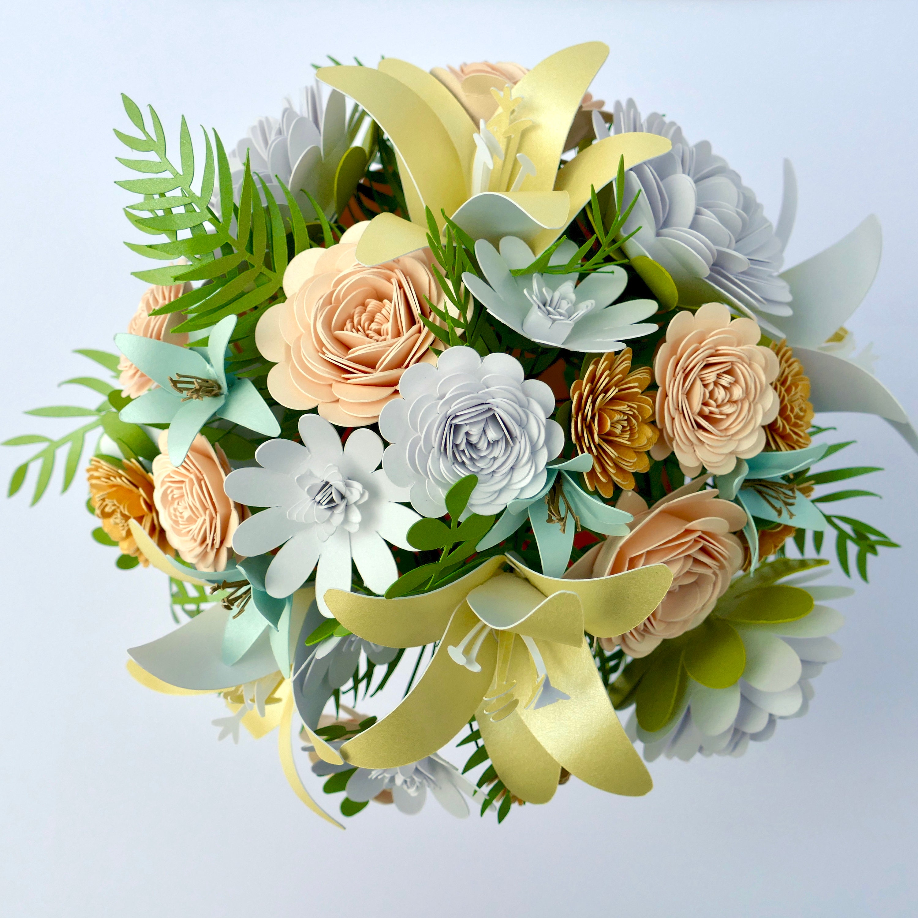 Paper Flower Bouquet Featuring Flowers and Foliage created from the