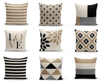Outdoor Pillows, Taupe Black Beige Grey, Outdoor Home Decor, Outdoor Throw Pillows