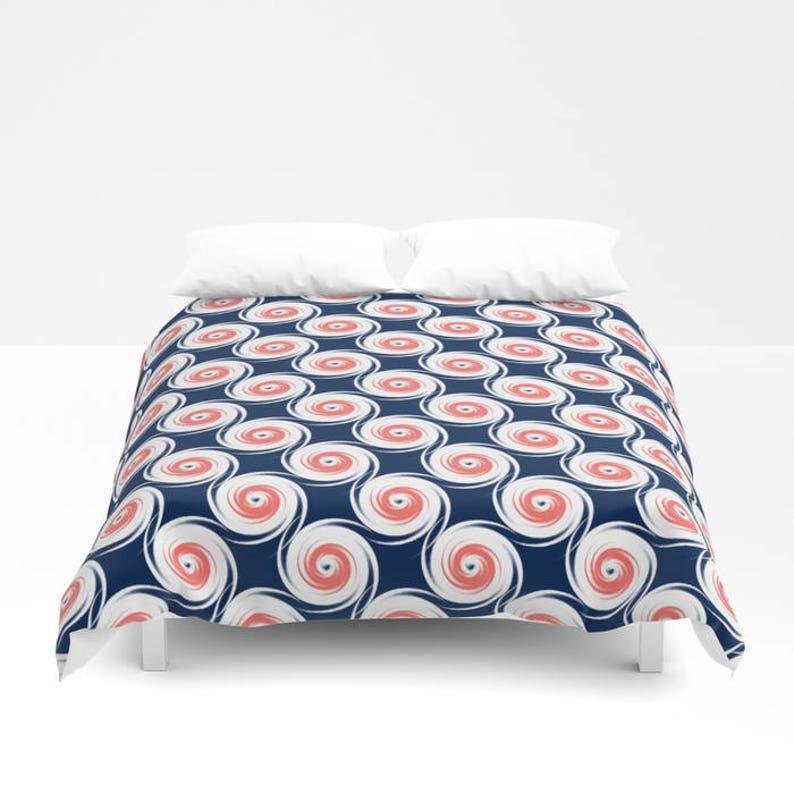 Duvet Cover Navy Coral White Bedding Home Decor Twin Queen Etsy