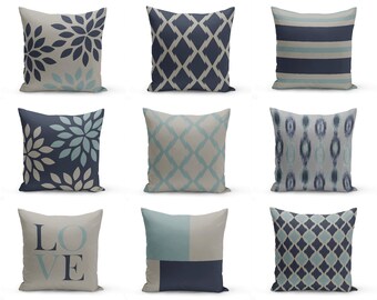 Throw Pillow Covers, Navy Blue Grey , 16" Cushion Covers, Accent Pillow Covers, Home Decor, Choose patterns for front and back!!!