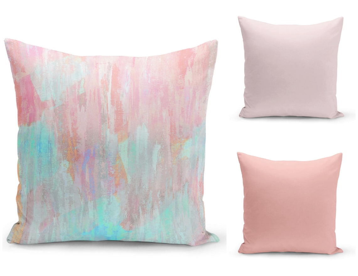 Pastel Throw Pillow Cover Abstract Modern Print Pink Peach Etsy