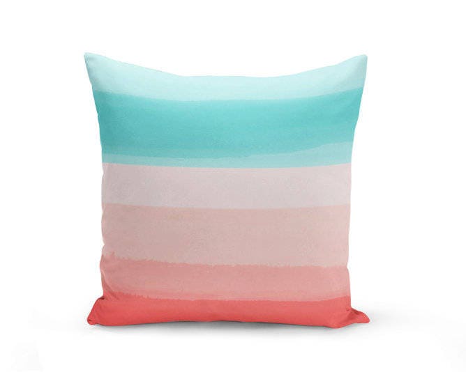 Throw Pillow Cover in Teal/Aqua Coral Ombre Living Room Couch