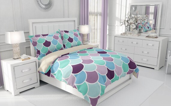 Mermaid Bedding Duvet Cover Aqua Mint Purple Comforter Etsy