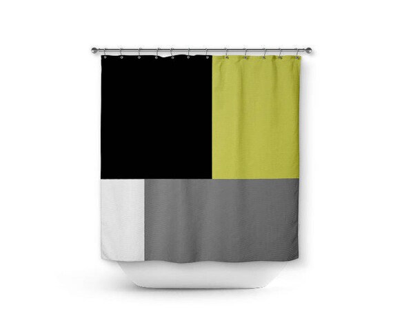 Color Block Shower Curtain Grey White Black Chartreuse Green Etsy