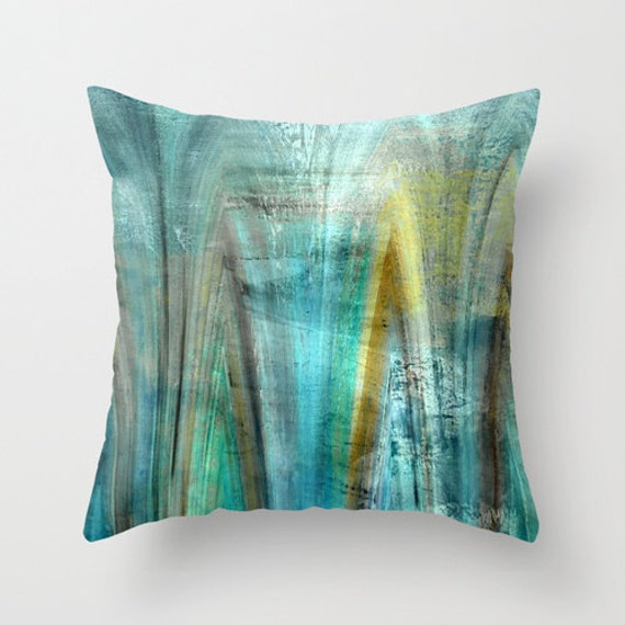 Abstract Throw Pillow Cover Teal Gold Turquoise Green Brown Etsy