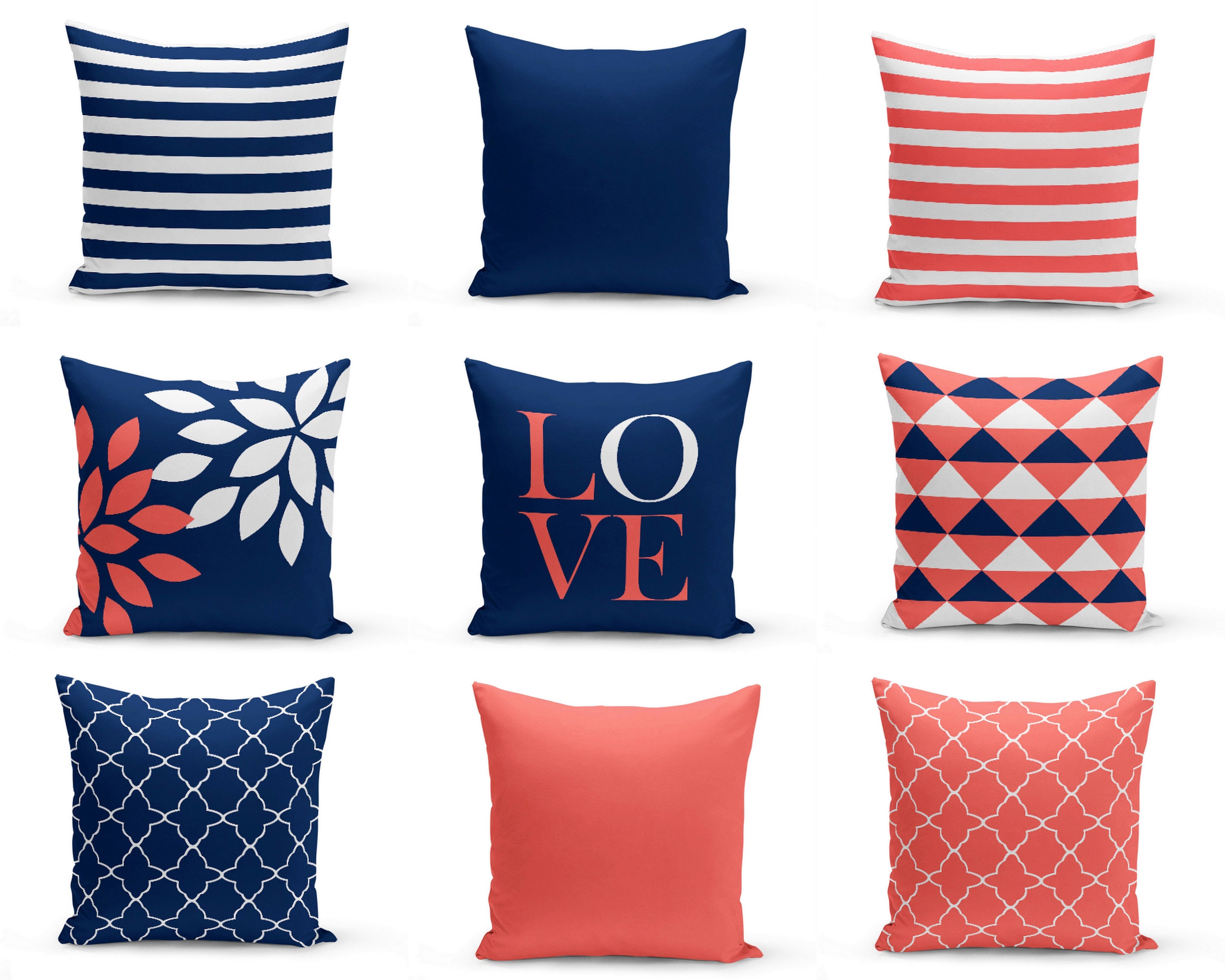 Throw Pillow Covers Navy Coral Pillows Cushion Covers Home ...