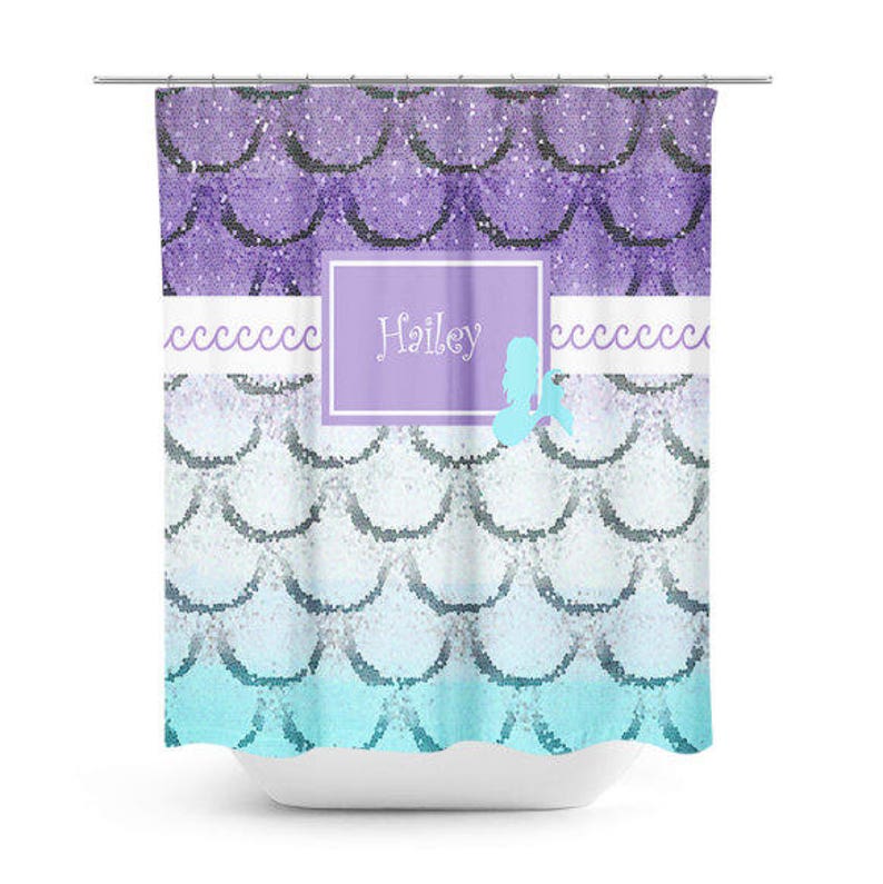 Mermaid Shower Curtain Personalized Bath Girls Bathroom Decor Beach Purple Teal Aqua
