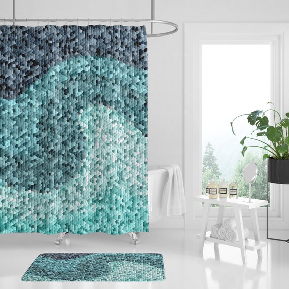 Vorhang Bad Vorhang Mosaik Dusche Vorhang Powder Room Decor Badezimmer Dekor Bad Dekor Blaugrun Petrol Dusche Duschvorhang Petrol Bad