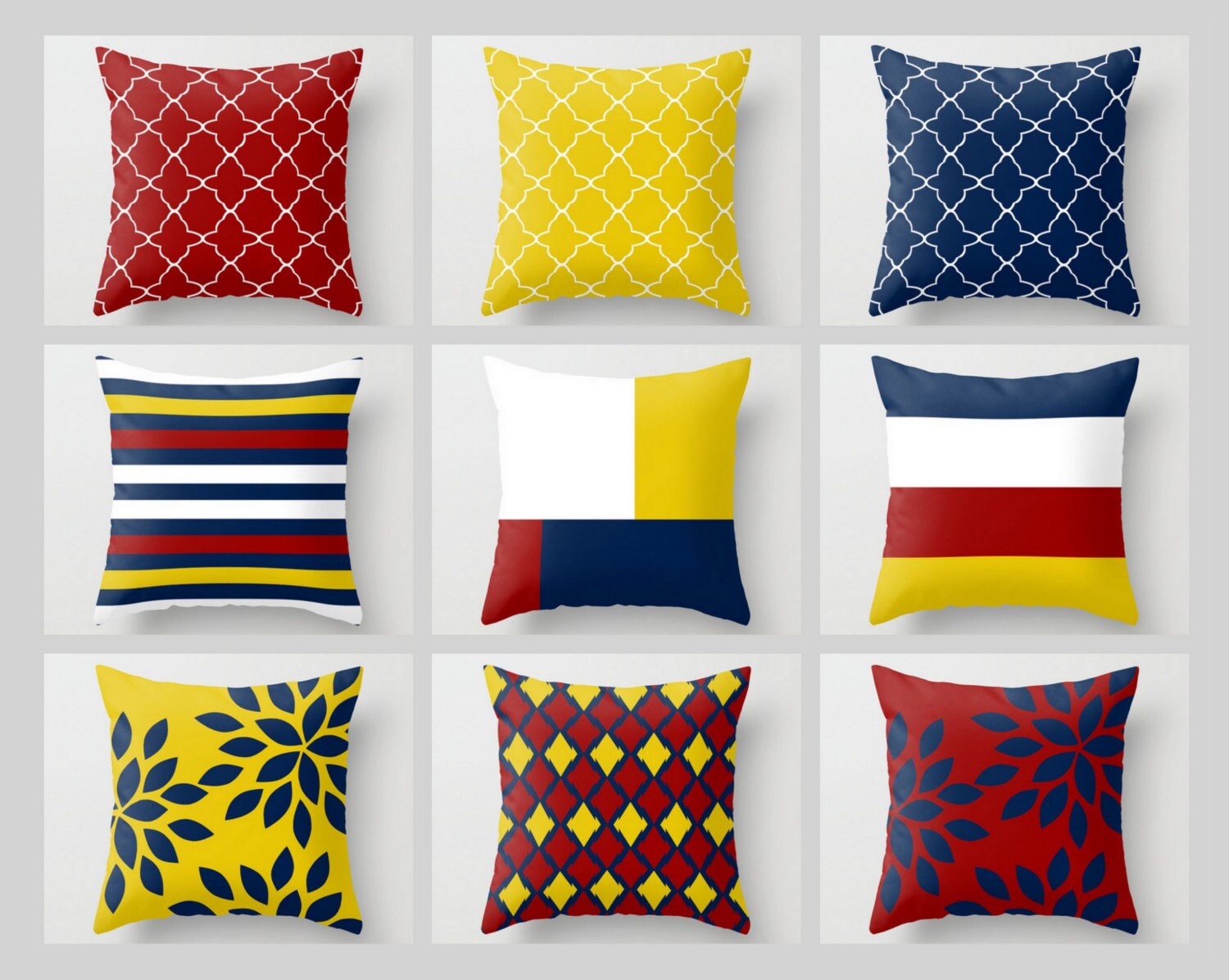 Throw Pillow Covers Navy Mustard Yellow Crimson White Primary Etsy