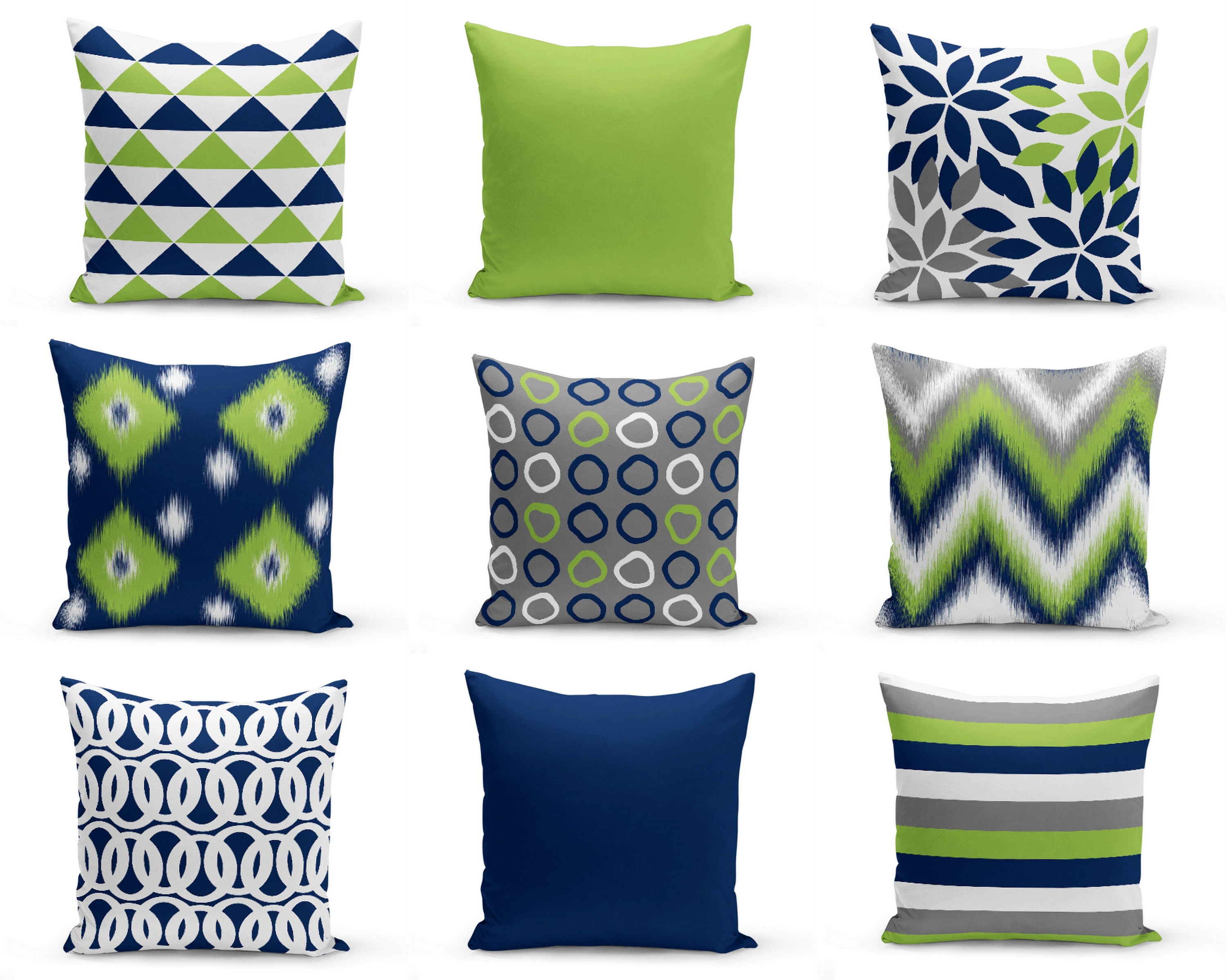 Throw Pillow Covers Green Navy White Decorative Pillow Etsy