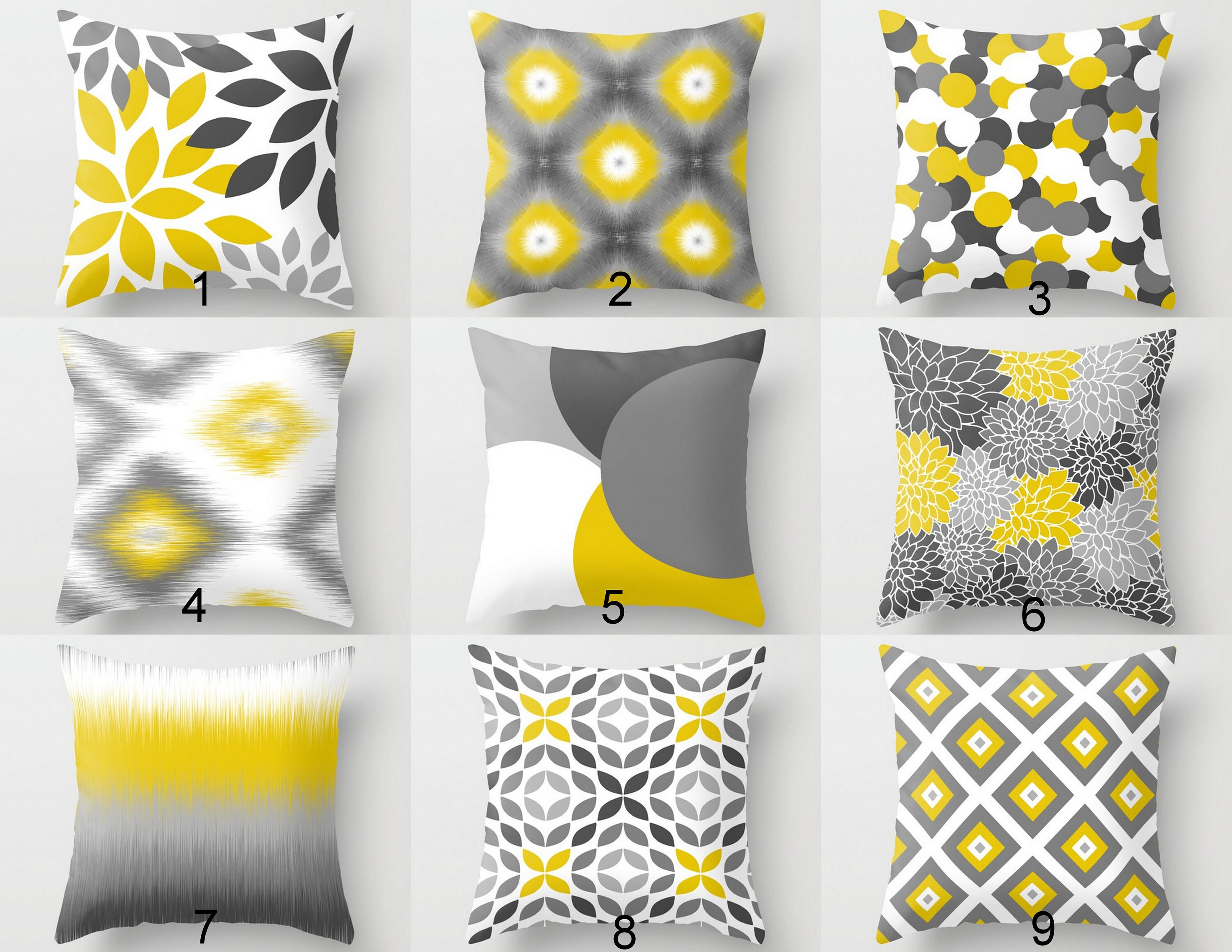 Throw Pillow Covers Yellow Grey White Couch Cushion Covers Etsy