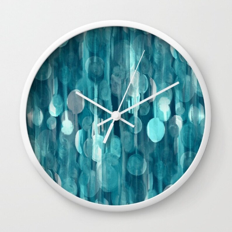 Aqua Wall Clock Abstract Wall Decor Dark Aqua Blue Bathroom Etsy