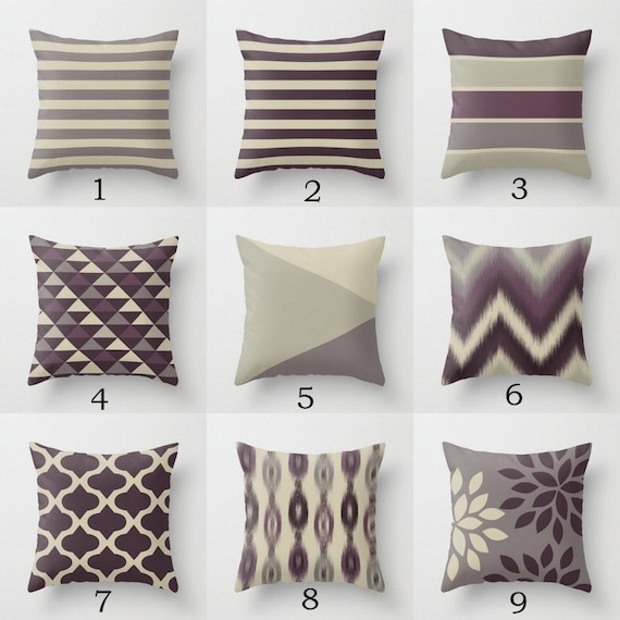 Throw Pillow Covers Plum Purple Grey Couch Cushion Cover Etsy