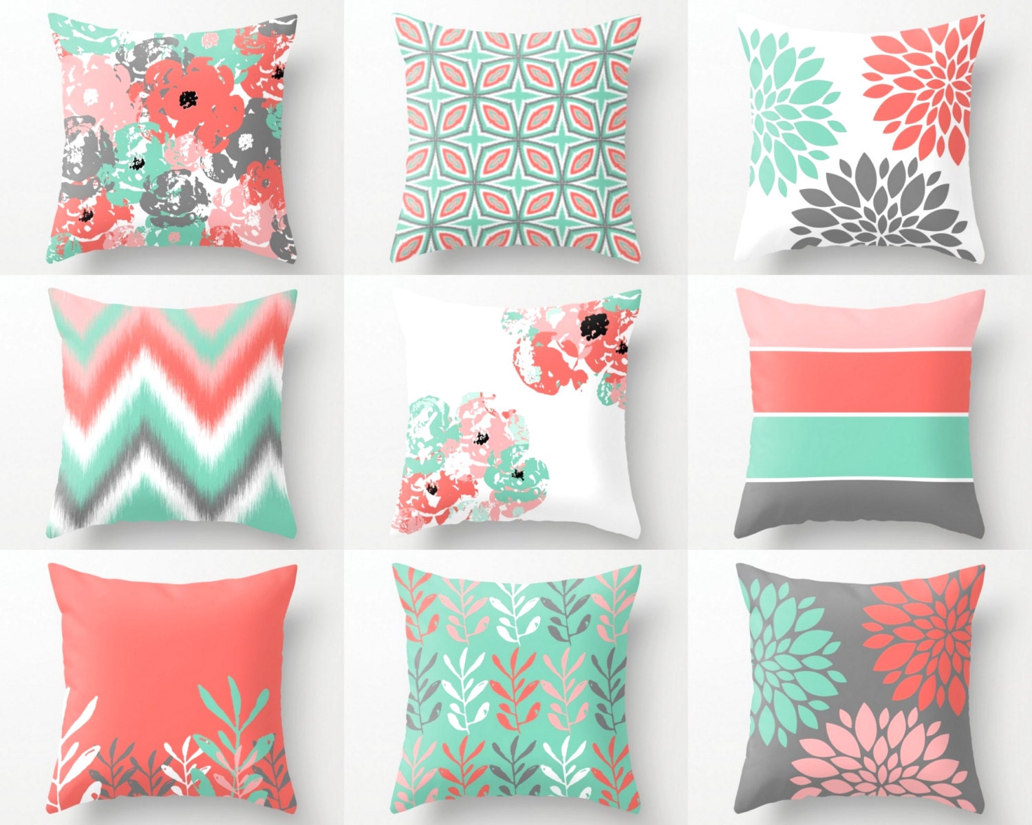 Pillow Covers Throw Pillow Covers Lucite Green Coral Grey Etsy