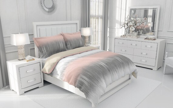 Duvet Cover Pink Grey White Bedding Comforter Cover Twin Queen Etsy