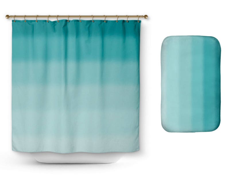 Teal Shower Curtain Bath Curtain Teal Bathroom Decor Ombre Etsy