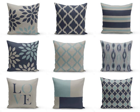 Throw Pillow Covers Navy Blue Grey 20 Cushion Covers Etsy