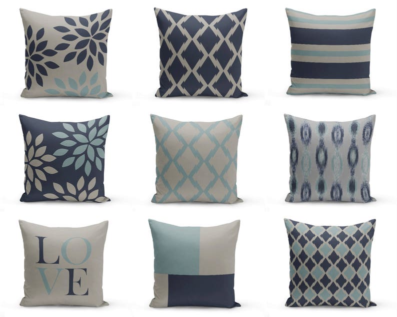 Throw Pillow Covers Navy Blue Grey 20 Cushion Covers Etsy