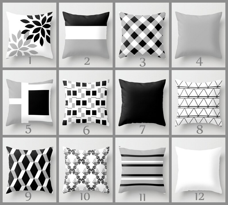 Throw Pillow Cover Black White Grey Couch Cushion Cover | Etsy