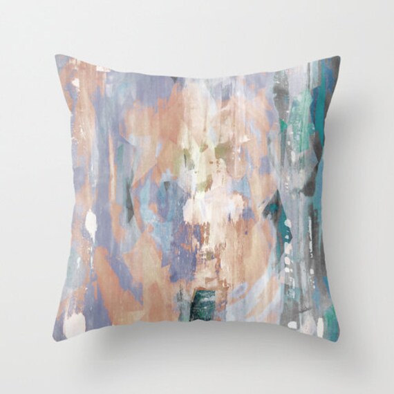 Abstract Throw Pillow Cover Taupe Blue Teal Grey White Etsy