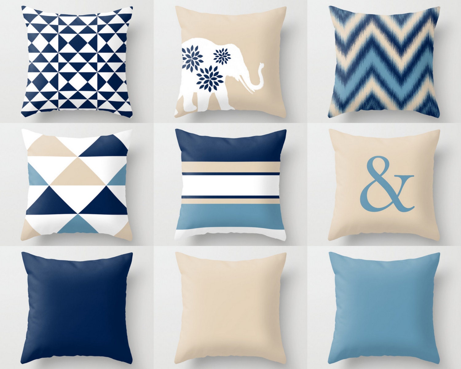 Navy Beige Pillow Covers Throw Pillows Decorative Pillow Etsy