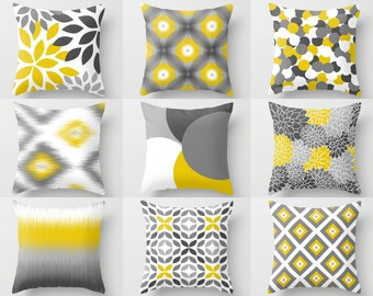 Outdoor Pillows, Yellow White Grey, Outdoor Home Decor, Outdoor Throw Pillows