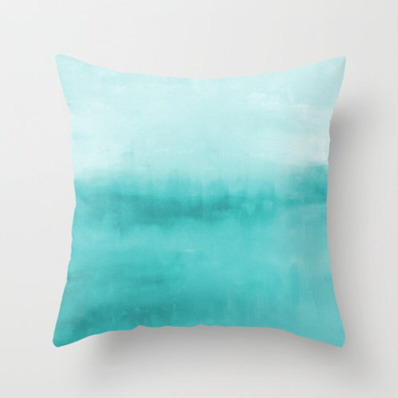 Abstract Throw Pillow Cover Turquoise Aqua Teal Modern Home Etsy