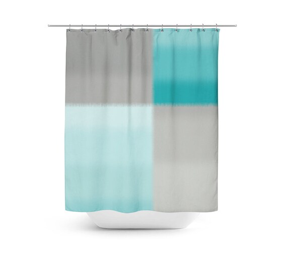 Teal Grey Shower Curtain Bath Curtain Gray Bathroom Decor Etsy