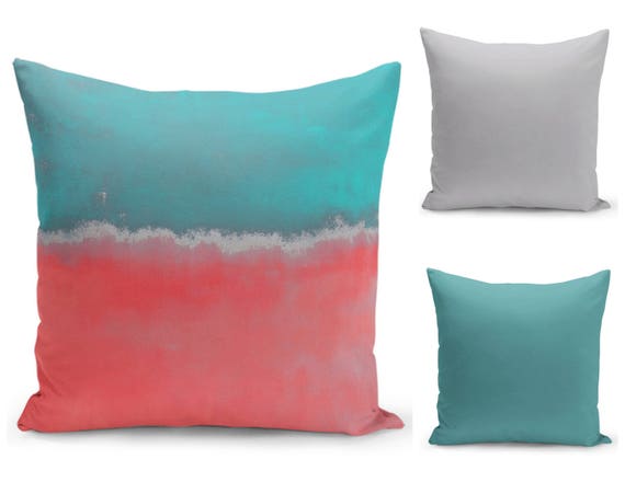 Abstract Throw Pillow Cover Teal Coral Grey Modern Home Decor Living Room Bedroom Accessories Cushion