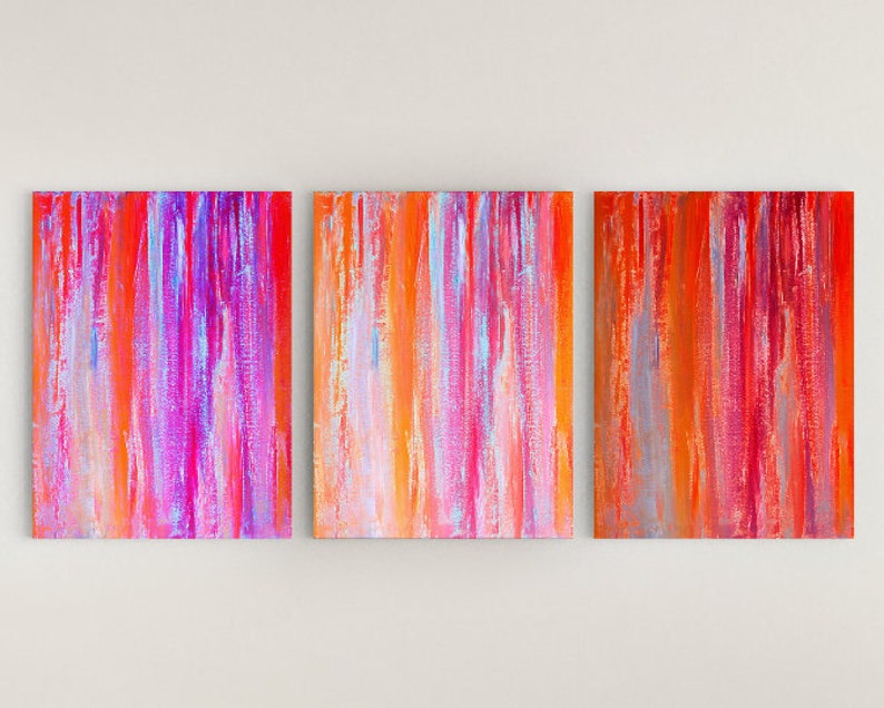 Colorful Wall Art Pink Orange Wall Art Set Of 3 Prints Wall Decor Abstract Wall Art Home Decor Orange Pink Fuchsia Purple White Unframed